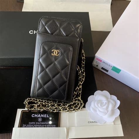 chanel purse phone case|Chanel phone case with chain.